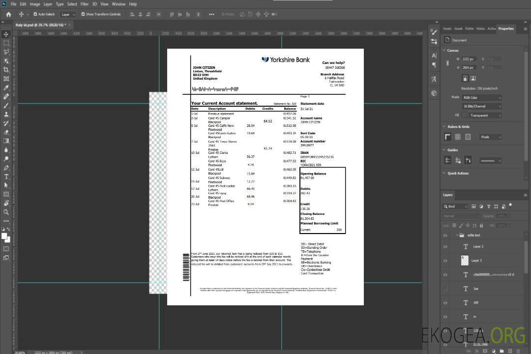Modèle de relevé bancaire du Yorkshire du Royaume-Uni facile à remplir au format Excel et PDF template